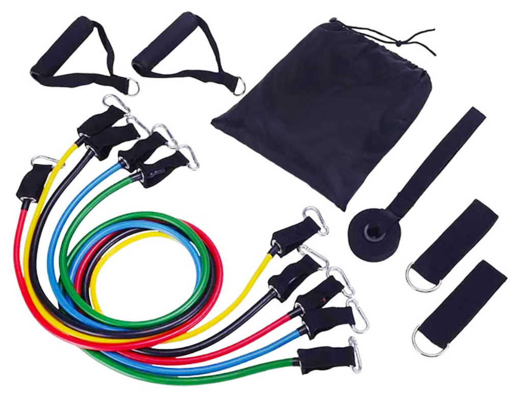 5 Strength Training Tpe Exercise Bands, Carrying Bag Door Anchor Handles Ankle Straps Resistance Bands Set with Handle'