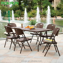 Folding Plastic Garden Table Set with Imitated Rattan Rectangular Table for Family Picnics Outdoors