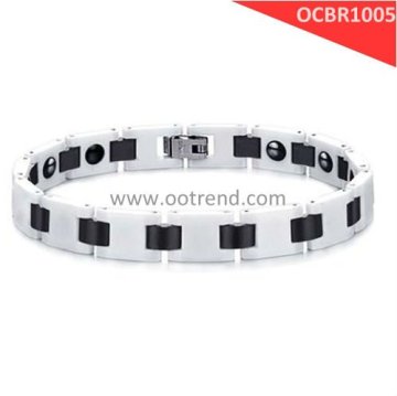 white and black ceramic fashion bracelet with shiny polished