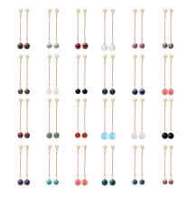Gemstone 10MM Beads Gold Long Drop & Dangle Earrings Crystal Round Beads Hoop Drop Dangle Earring for Girl Women