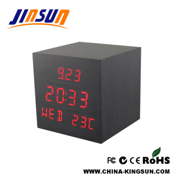 Square Wood Led Calendar Alarm Clock