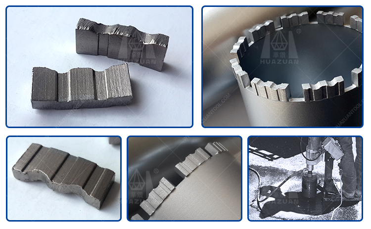 Turbo diamond segments for core drill bit Construction cutting and drilling reinforced concrete