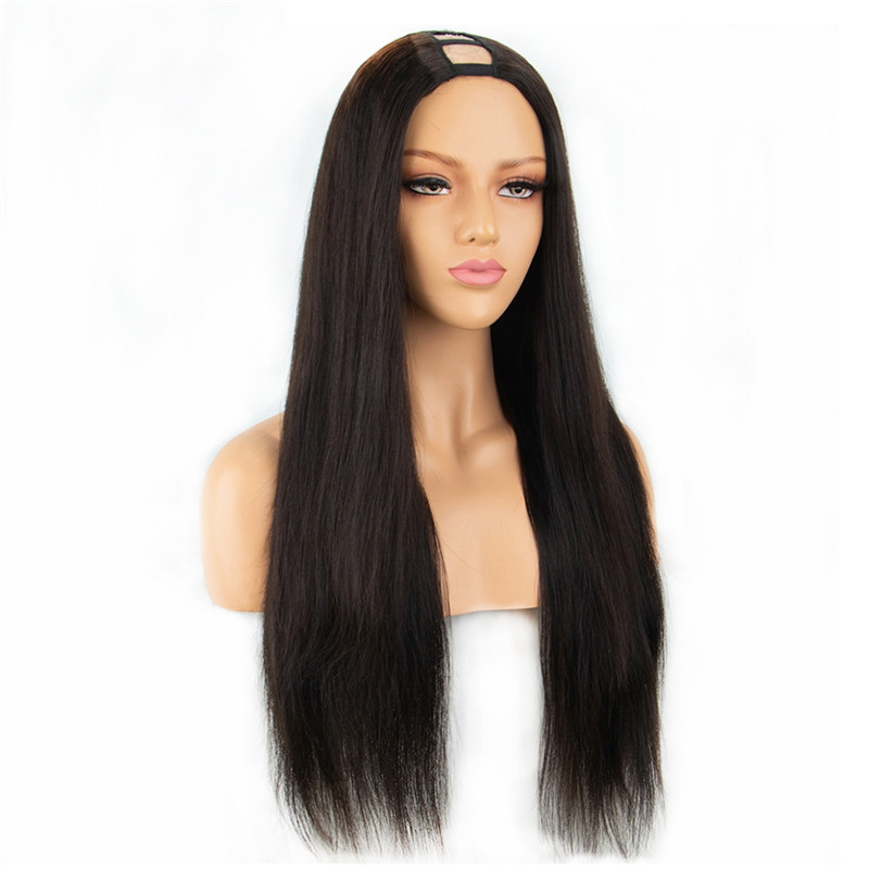 High Quality Thick 180% Density Straight U Part Wigs For Black Women Middle Part Half Hand Tied  Made Human Hair wigs