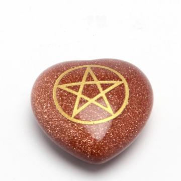 Natural stone heart shape pendant with Pentagram Kore symbol of Earth Goddess in ancient Egyptian Culture For men and women