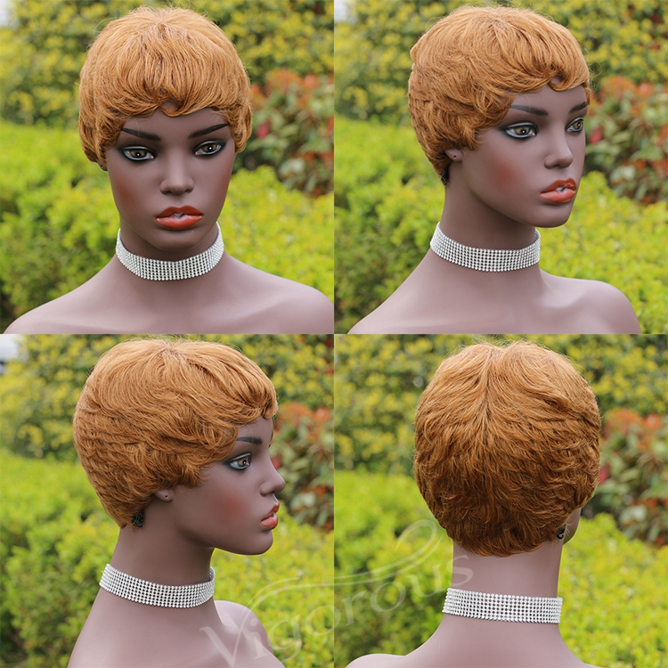 Vigorous Pixie Cut Real Full Machine Brazilian Human Hair For Woman Short Finger Wave Natural Fluffy Wigs