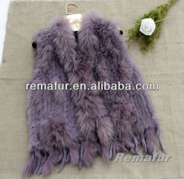 Factory wholesale latest style knitted rabbit fur vest cheap fur vests