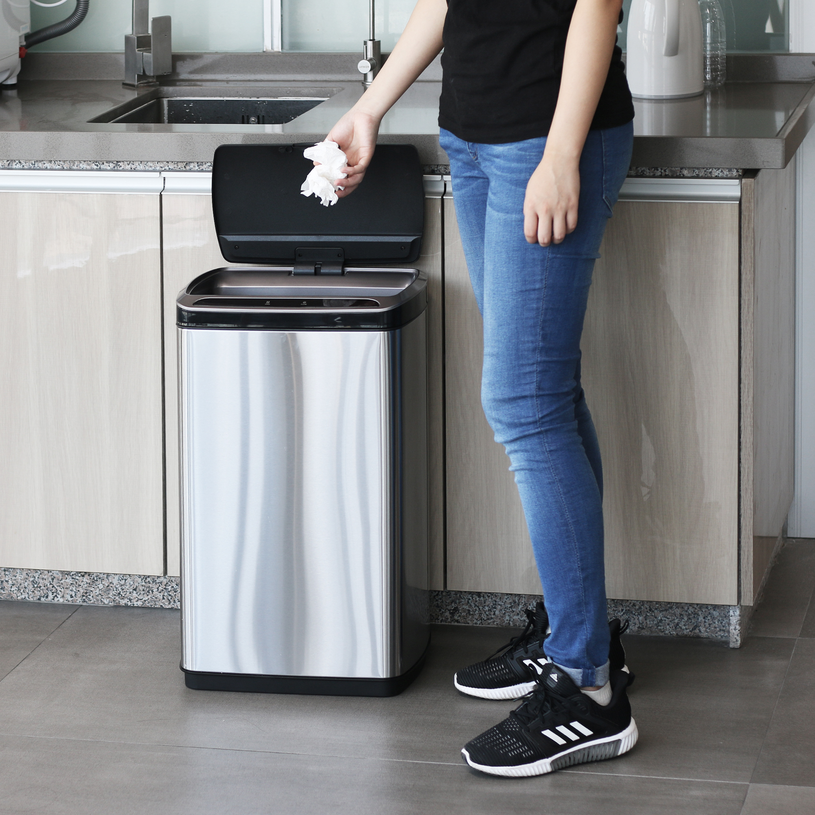 Household 50L touchless garbage bins trash can 13 gallon automatic smart sensor trash can chrome