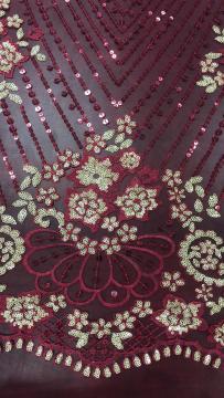 Golden Petals Sequin Mesh Embroider Fabric