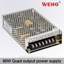 Best price 60W quad output series smps led power supply 5V 24v 12V -12V quad dc power supply