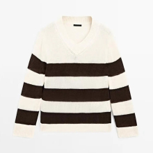 Women's lightweight cotton blend striped long sleeved knitted sweater