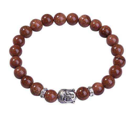 Natural Goldstone 8MM Gemstone Buddhism Prayer Beads Bracelet