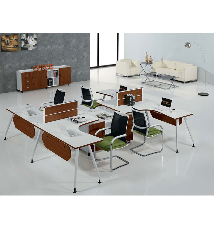 White Melamine Office Desk Workstation with Long Side Cabinet