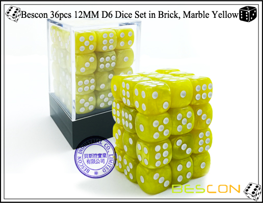Bescon 36pcs 12MM D6 Dice Set in Brick, Marble Yellow-1