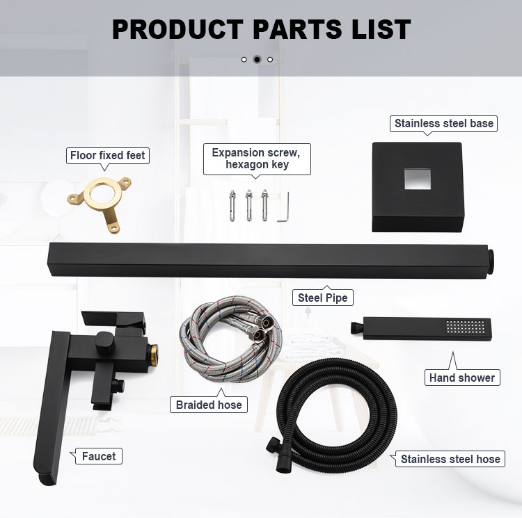 Mixer Taps Portable Stainless Steel Black Floor Mounted Waterfall Shower Freestanding Bathtub Faucet