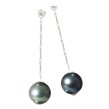 Pearl Long Drop Earrings with Diamond