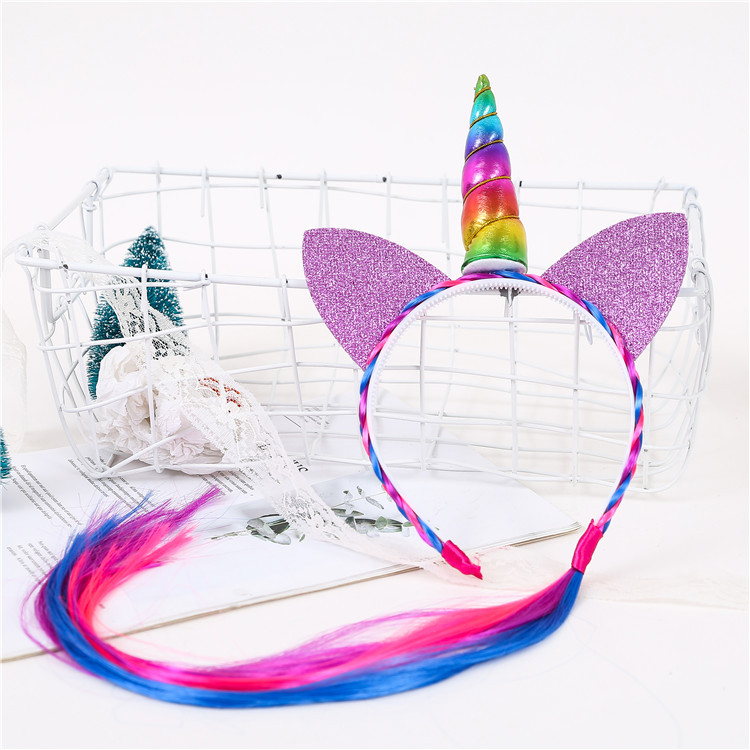 Amazon Top Selling Wholesale Cute Design Unicorn Horn Headband With Artificial Flower