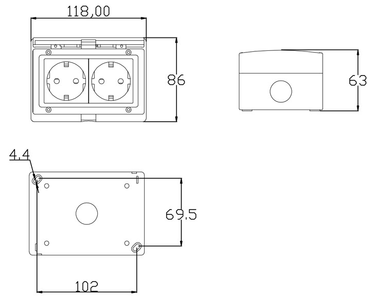 SAIP/SAIPWELL Household Appliance Two German Style Sockets Smart Home OEM 16A Waterproof Wall Socket Box