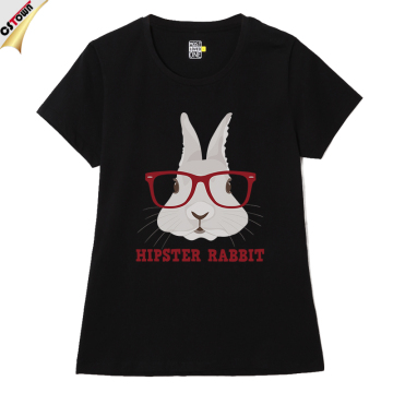 Hipster Rabbit with Large Red Glasses Custom Printed WOMEN Tees