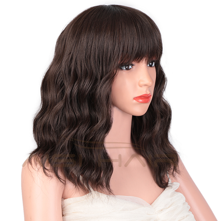 Aisi Hair Wholesale Top Quality Brown Short Bob Wig With Neat Bangs Synthetic Short Curly Wave Wigs For Black Women