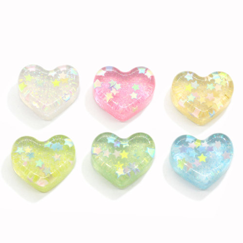 Glitter Star Heart Resin Crafts 100pcs Artificial Decoration Charms DIY Ornament For Earring Necklace Pendant Making