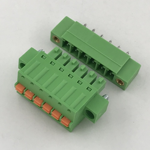 spring type pluggable terminal block with flange ears