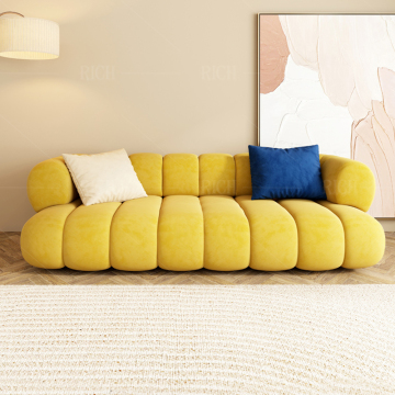 Modern Nordic Yellow Velvet Upholstered 3 Seater Lounge Settee Sofa for Living Room Furniture