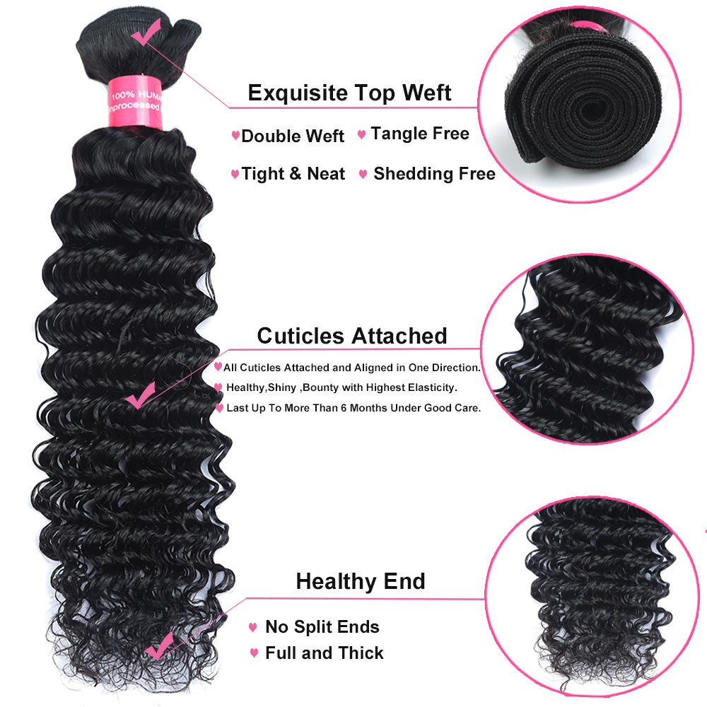 Human hair weft Double Drawn Virgin Hair Vendors Deep Wave Hair Bundles