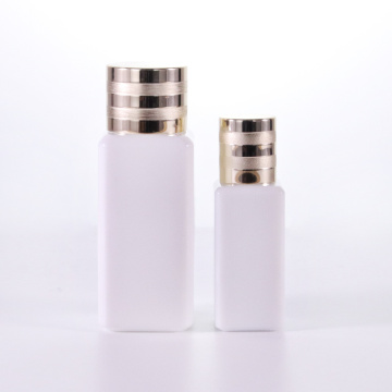 Opal white square bottles with aluminium screw caps