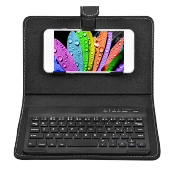 2 IN 1 Bluetooth Mobile Phone Keyboard with Cover Case Wireless Keypad PU Leather Protective Cover for 4.8inch-6.8inch Phones