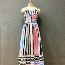 Women's cotton colored strip long dress