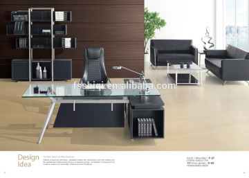 tempered glass table top leather desk executive table set