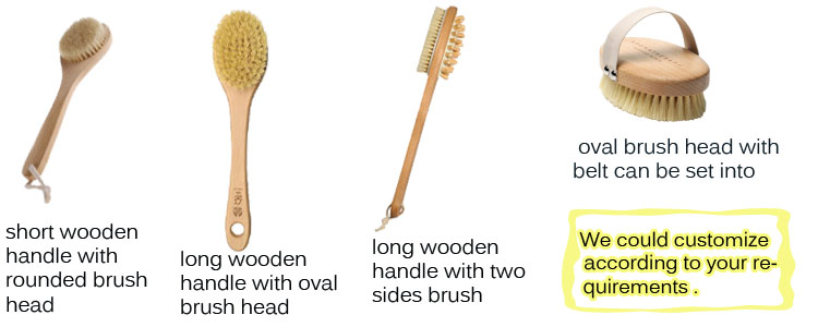 Dry brush sisal long handle bath brush wooden body brush