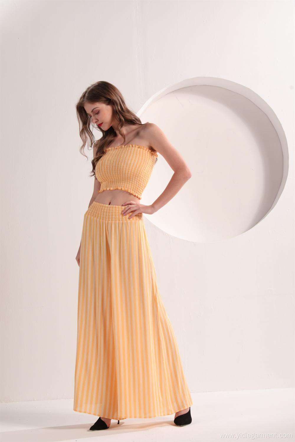 Women's Yellow Strip Wide Leg Pants