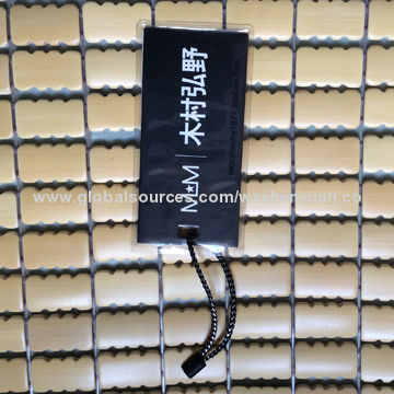 Black plastic coat hang tag