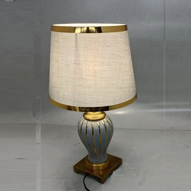 Elegant Ceramic Table Lamp with Gold Metal Base for Bedroom