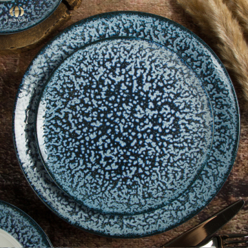 Wholesale Rustic Blue Speckled Ceramic Dinnerware Plates for Restaurants