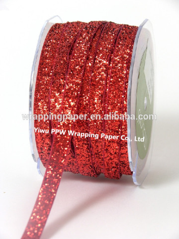 Glitter Red Color Gift Ribbon Christmas Glitter Ribbon