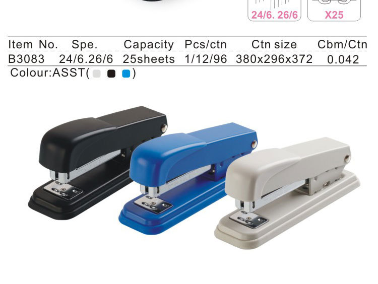 hot selling high quality standard 25 sheets bottom antislip durable metal stapler