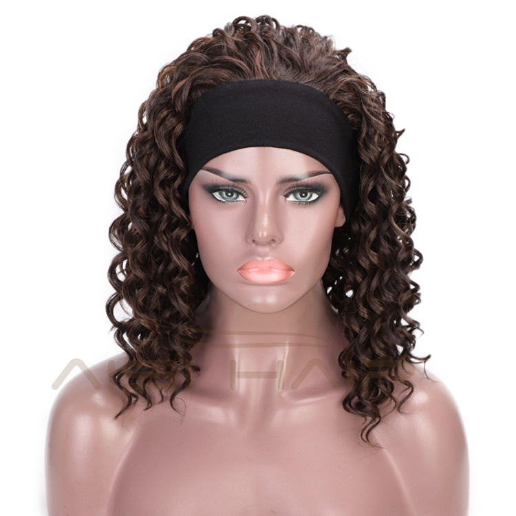 Aisi Hair 3/4 Half Wig Women's Short Full Curly Premium Synthetic Brown Hair Wig with Black Headband for Black Women