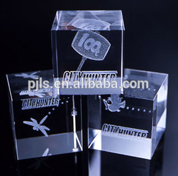 wholesale china clear 3d laser etched glass cube