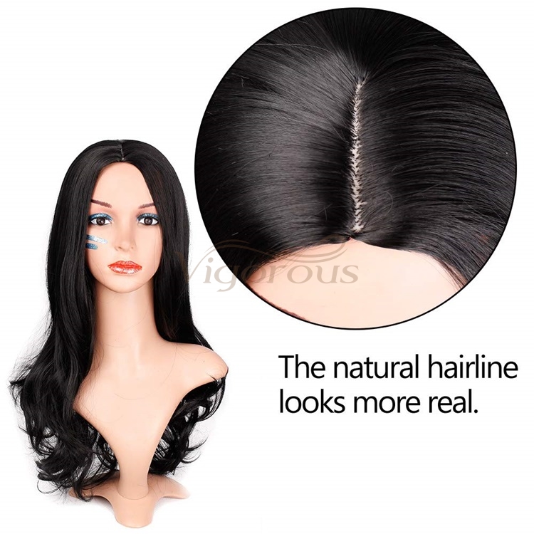 Vigorous Black Wavy Wigs for Women Synthetic Long Curly Party Wigs Middle Part Natural Looking Full Wigs