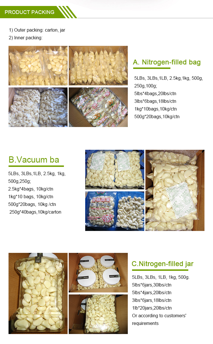 Wholesale vacuum bag peeled garlic