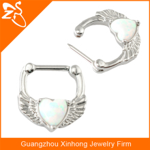 nose piercing surgical steel, body piercing nose cliker, opal septum ring with wings