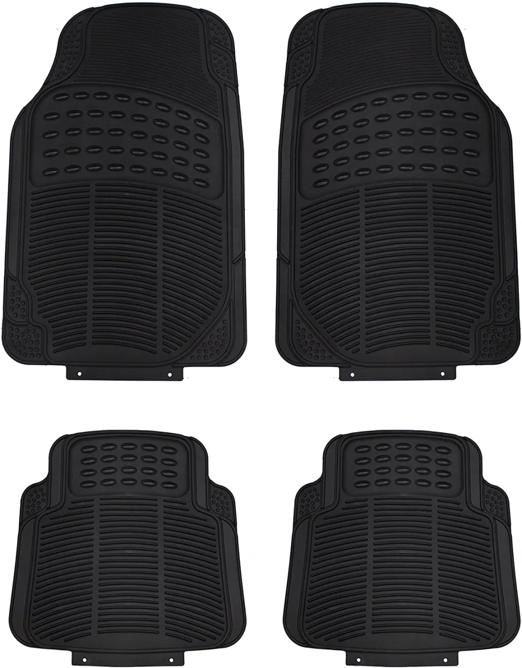 Set All-Season Heavy Duty Ridged Rubber Floor Mat for Cars, Suvs, Vans & Trucks - Universal Carpet Trimmable to Fit Any Vehicle (Black 4-Pack)