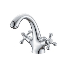 Deck Mounted Dual Handle Brass Bathroom Basin Faucet