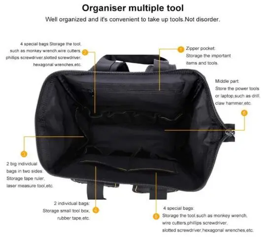 Factory Custom Durable Tools Backpack Storage Bag Toolkit with Tool Organizer