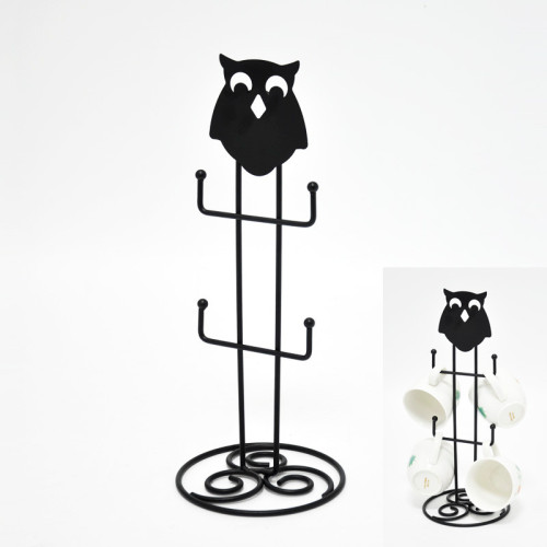 Owl Style Black Color Metal Wire Small Mug Tree Stand