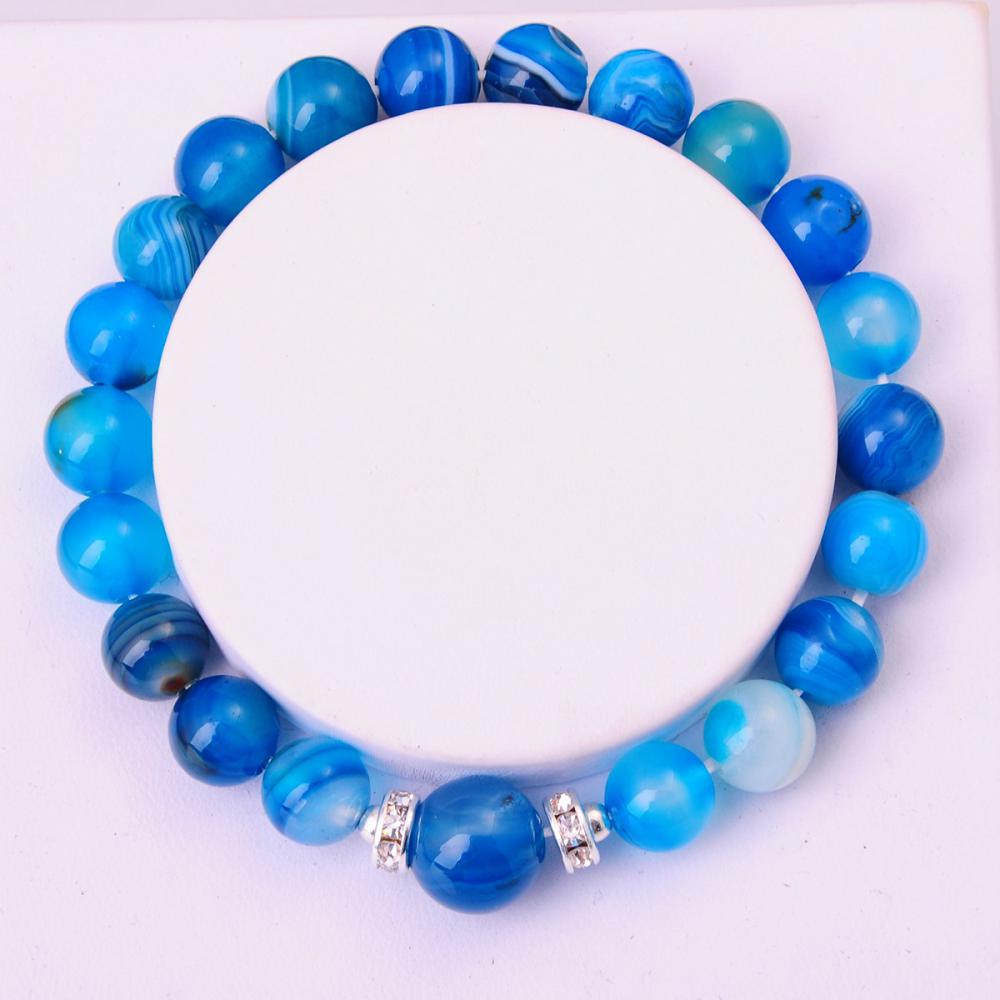 Bracelet d&#39;agate bleue avec perles semi-précieuses de pierres rondes 8MM