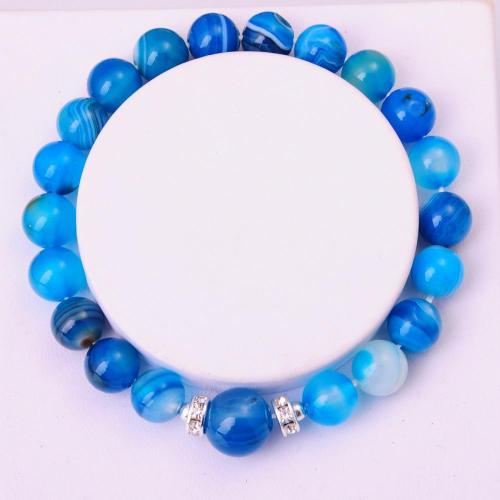 Semi Precious Stone 8MM Round Beads Blue Agate Bracelet