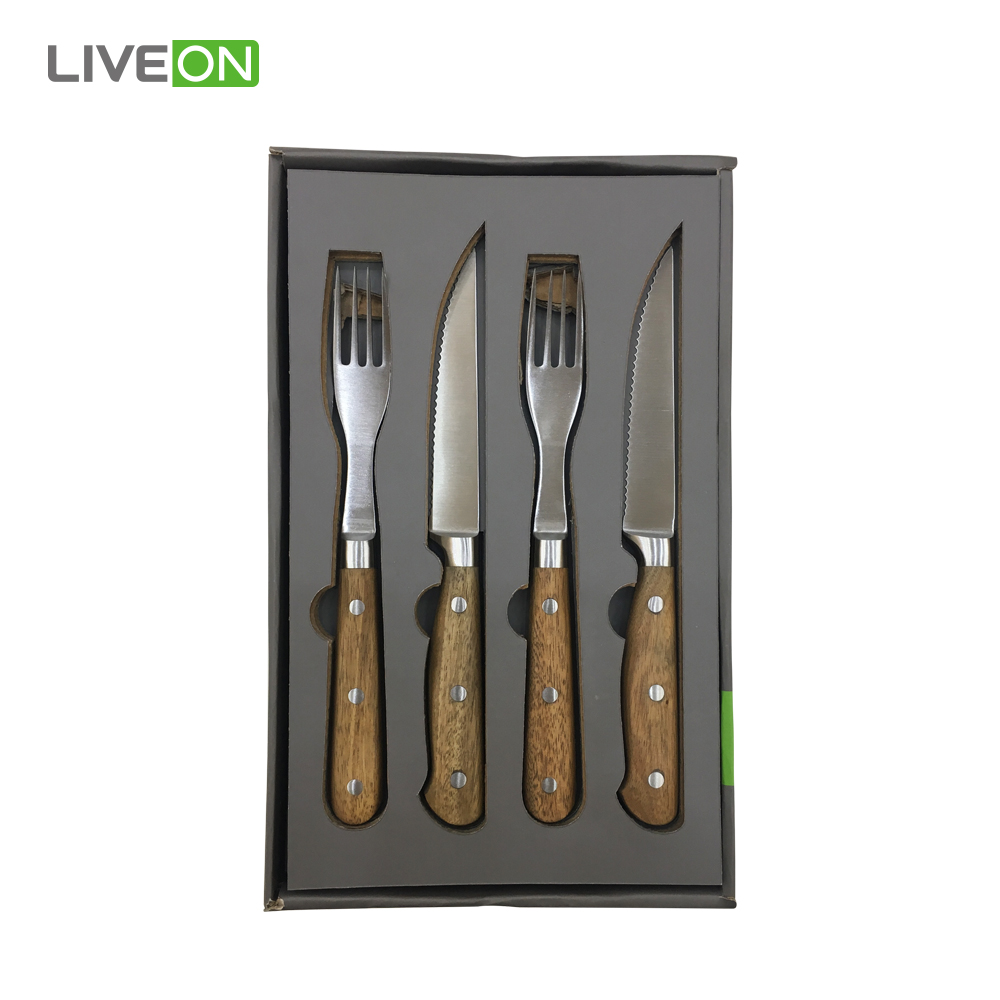 4 pcs Steak Knife with Acacia Wood Handle